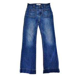 CAbi Jeans Womens 0 Blue Patch Pocket Wide Leg Stretch Denim Medium Wash